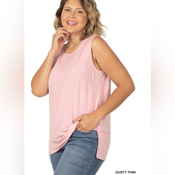 New🎉2 for $20 Plus Size Dusty Pink Sleeveless Split Hem Women Top Size 1X 2X 3X - Picture 1 of 5